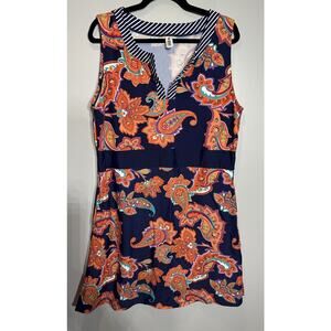 Mazu Swim Swimsuit Coverup/Dress Paisley Pattern Womens Size 1X Navy Blue/Orange